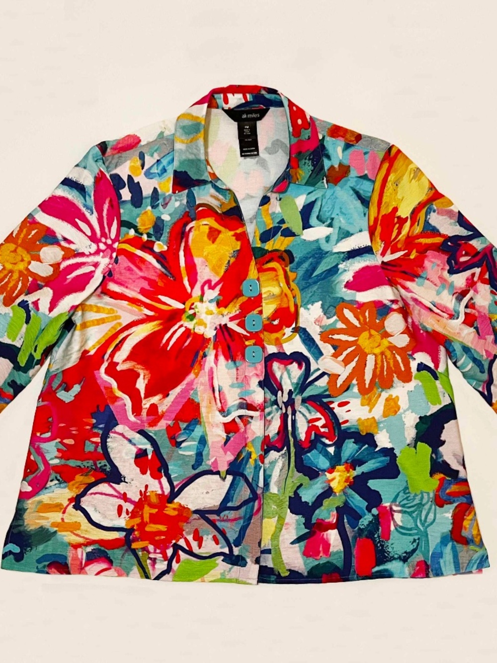 Ali Miles Artistic Floral Print Top/Jacket, Size PM